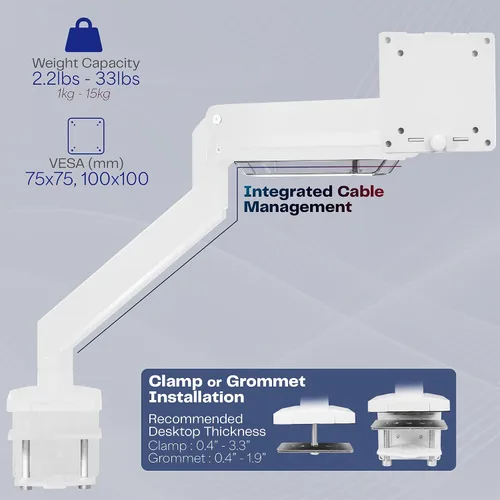 Vista 5 de VIVO Brazo de monitor de aluminio resistente de alta calidad para monitores ultraanchos de hasta 49 pulgadas y 33 libras, soporte de montaje