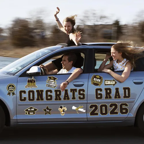 Vista 6 de Decoración magnética de automóvil de graduación 2026, 25 unidades, calcomanías magnéticas de felicitaciones para puerta de garaje para refrigerador