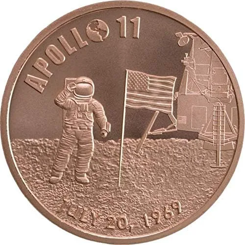 Vista 2 de Moneda redonda de cobre puro .999 de 1 oz (Apolo 11 50 aniversario)