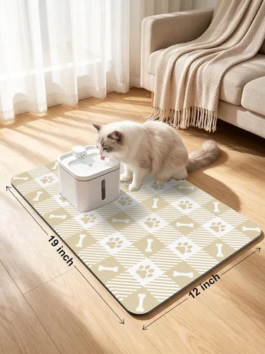 Vista 2 de Tapete de comida para perros, tapete absorbente para alimentación Patas de perro beige