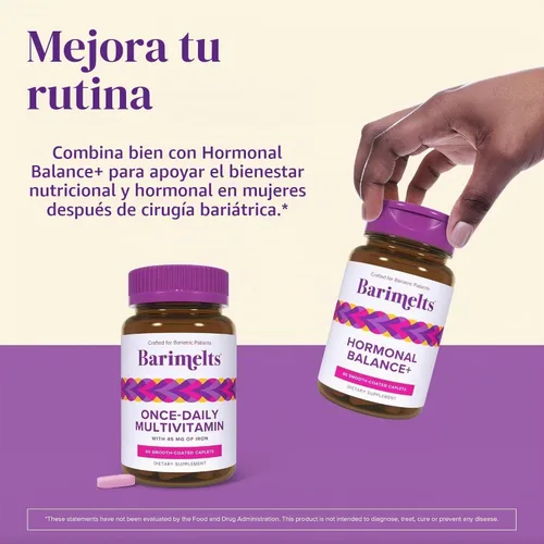 Vista 8 de BariMelts Multivitamínico bariátrico una vez al día con hierro, 60 comprimidos recubiertos fáciles de tragar (suministro para 2 meses)