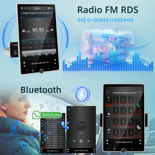 Vista 6 de [2+64G] Estéreo Android de un solo DIN para automóvil, radio de pantalla táctil giratoria de 10.4 pulgadas con Carplay inalámbrico y Android Auto