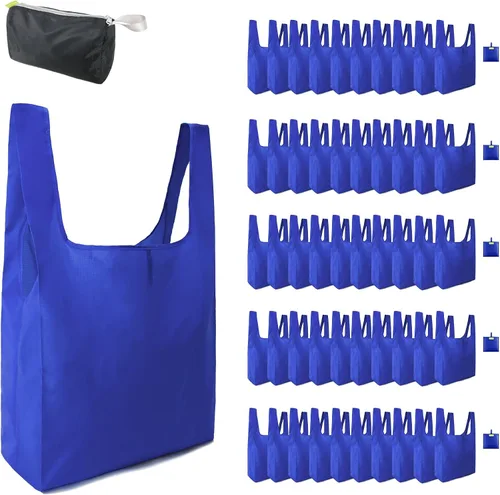Vista 21 de BeeGreen Bolsas de comestibles reutilizables de Navidad con bolsa de almacenamiento con cremallera, paquete de 10 bolsas de compras reutilizables a