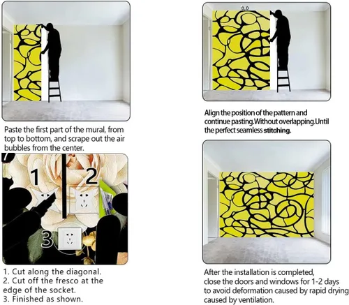 Vista 4 de Papel para Pared Decorativo Amarillo Peel & Stick Wallpaper Mosaico Decoración Decoración de Sala de Arte Inquilino Apto para Inquilinos (Ancho)