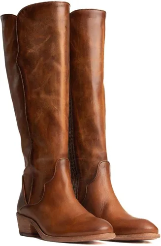 Vista 6 de Frye Carson - Botas altas para mujer hechas de cuero anticuado con ribetes de estilo occidental, cierre de cremallera interior y tacón bajo, altura