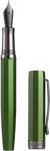 Vista 10 de HONG DIAN N11 Pluma estilográfica, punta extrafina suave recubierta de titanio en color negro, diseño geométrico azul pavo real y rombo con estuche