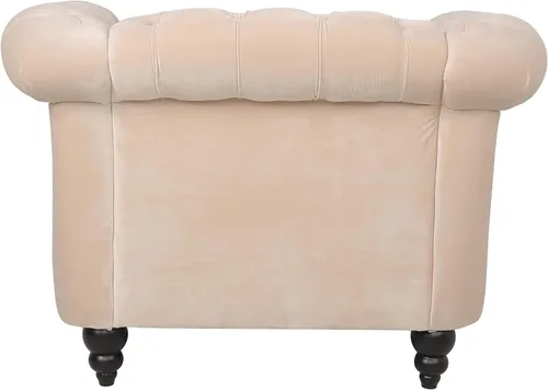 Vista 6 de LEVNARY Sillón Chesterfield de Terciopelo, Sillón Individual de Estilo Moderno de Mediados del Siglo con Respaldo de Botones y Decoración con Beige