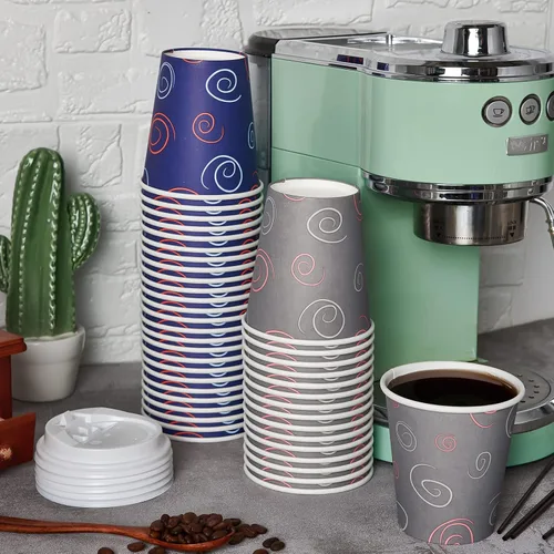 Vista 5 de TV TOPVALUE Paquete de 100 vasos de papel de 12 onzas, tazas de café desechables con tapas y pajitas para agua potable, té, utilizado para el hogar
