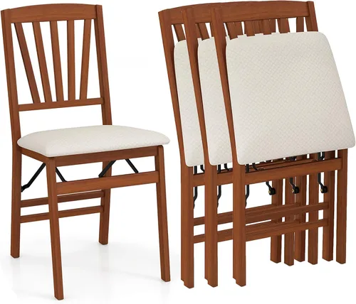 Vista 19 de COSTWAY Juego de 2 sillas de comedor plegables de madera maciza con asiento Marrón y listón