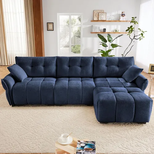 Vista 28 de Leyu&Hafort Sofá modular seccional, sofá modular Cloud con asiento profundo, moderno sofá modular con otomana móvil, sofá de felpilla con almohadas