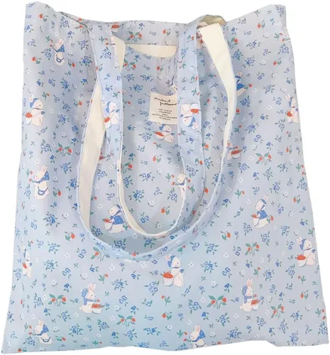 Vista 59 de Floral Canvas Tote Bag Double-Sided Printed Cloth Cotton Tote Floral Shoulder Bags for Beach Travel Shopping Grocery