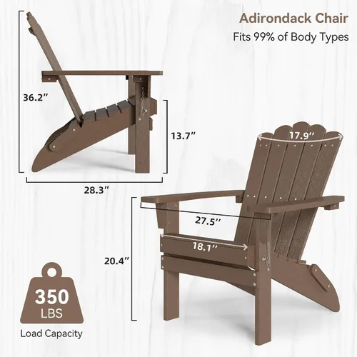 Vista 3 de Silla Adirondack plegable HDPE 1 paquete, marrón Marrón oscuro