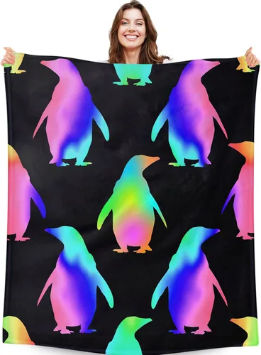 Vista 12 de Manta de pingüino para regalo, 40 x 30 pulgadas, bonita manta para niños, niñas y niños, manta negra suave y mullida para regazo y silla