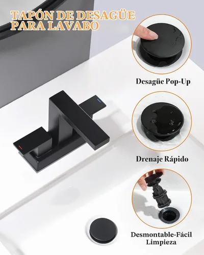 Vista 7 de Tohlar Grifo de lavabo de baño negro con 2 asas