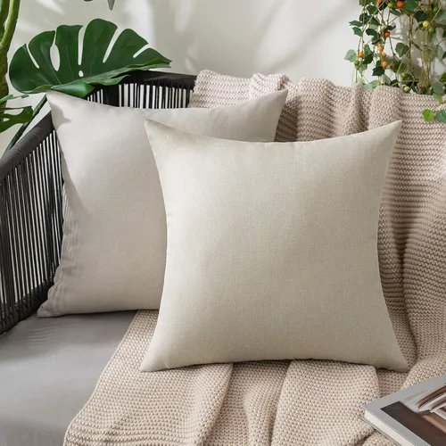 Vista 7 de MIULEE Paquete de 2 fundas de almohada decorativas para exteriores, impermeables, sólidas, de lino sintético, para jardín, granja, patio, tienda