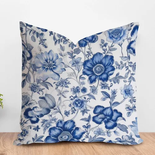 Vista 13 de ArogGeld Funda de cojín azul índigo floral y pájaro azul marino chinoiserie chinoiserie peonía cuadrada almohada tradicional china china europea