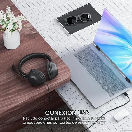 Vista 5 de LEVN Auriculares con micrófono, auriculares USB con micrófono para PC, auriculares con micrófono para PC con micrófono con cancelación de ruido