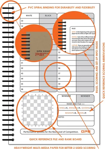 Vista 5 de Libro de puntuación de ajedrez Perfect Strike con reglas e instrucciones de puntuación. Libro de mantenimiento de puntuación resistente. Calidad