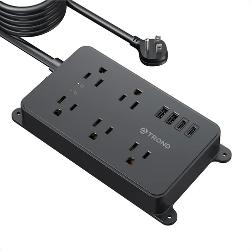 Vista 19 de TROND Regleta protectora contra sobretensiones, cable de extensión de 3 pies de enchufe plano, 5 tomas de corriente ampliamente espaciadas con 2 USB