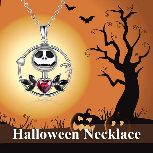 Vista 6 de ONEFINITY - Collar de pesadilla de plata de ley con colgante de corazón infinito collar de calavera para regalo de cumpleaños para mujeres esposa