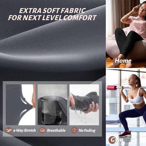 Vista 54 de NexiEpoch - Paquete de 4 leggings suaves para mujer, con bolsillos, control de abdomen y cintura alta, pantalones capri para yoga y ejercicio