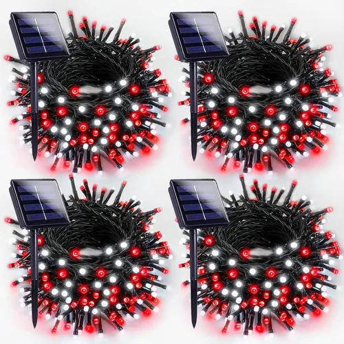 Vista 18 de Paquete de 2 luces solares de Navidad multicolor para exteriores, impermeables, 200 LED de 66 pies, cable verde con 8 modos, luces solares de hadas