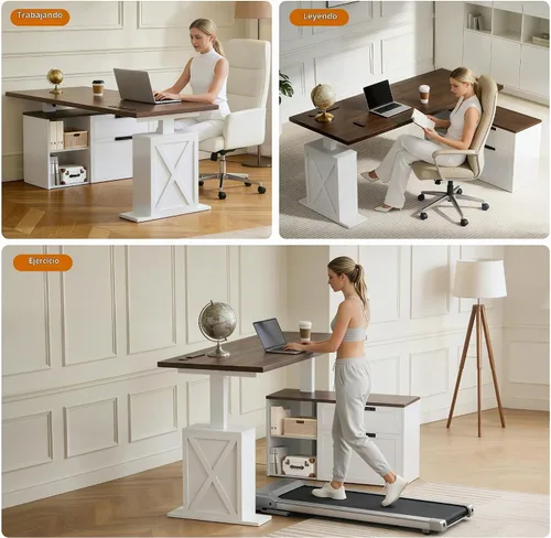 Vista 8 de Escritorio de pie en forma de L de 67 pulgadas con cajones Blanco