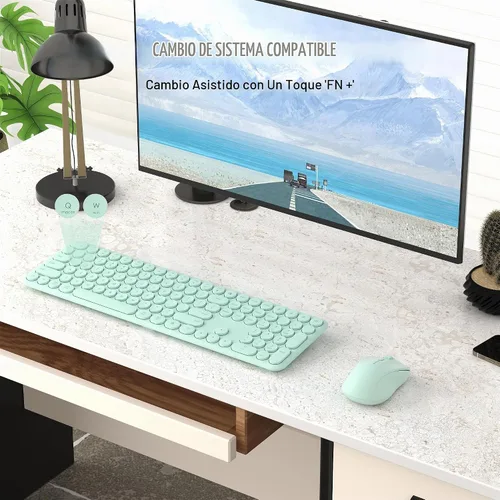 Vista 2 de Combo de teclado y mouse inalámbricos, 110 teclas silenciosas redondas, mouse óptico ajustable, 1 receptor USB, interruptor de alimentación