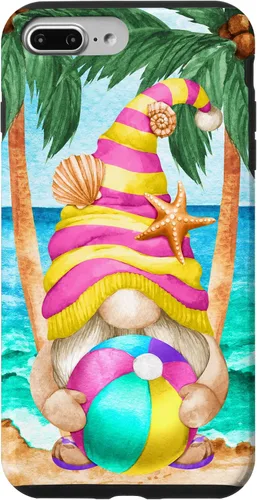Vista 12 de iPhone 16 Funny Hawaiian Summer Gnome Under Palm Tree For Beach Surfer Case