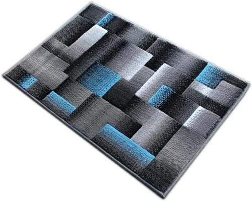 Vista 2 de Masada Rugs, Alfombra de Área Moderna Contemporánea, Azul Gris Negro (2 Pies X 3 Pies) Tapete