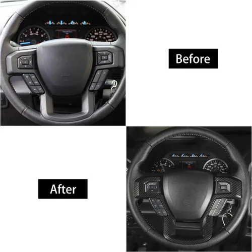 Vista 4 de Linskip Moldura para volante compatible con Ford F150 2015-2020 y F250 F350 Super Duty 2017-2022, para Ford Expedition 2018-2021, funda para Negro