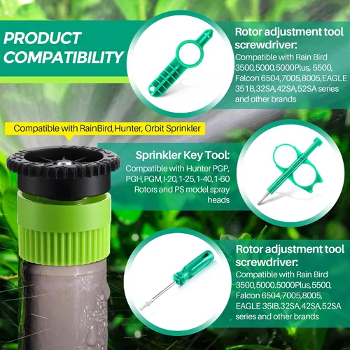 Vista 5 de Kit de herramientas de boquilla de aspersor de 11 piezas compatible con rociadores emergentes RainBird/Hunter, incluye boquilla de arco variable