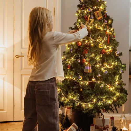 Vista 7 de Hopolon 2PACK Juego de 50 luces de Navidad transparentes con cable blanco, juego de 50 luces de cuerda incandescentes mini para vacaciones, árbol