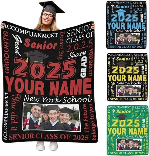 Vista 24 de Manta personalizada de graduación 2025, manta personalizada para regalo de graduación con nombre de la universidad, manta de felicitación
