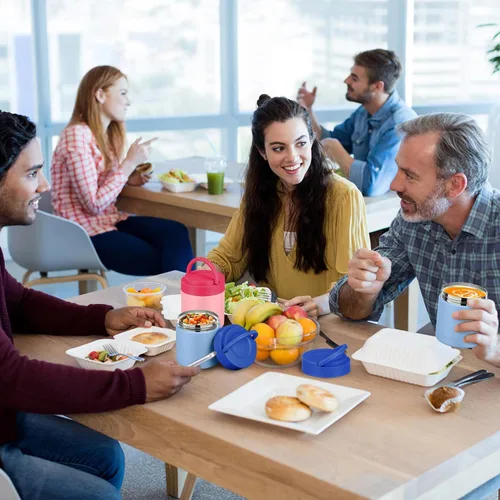 Vista 7 de HWONMTE Termo de sopa de 10.5 onzas para comida caliente, para niños y adultos, tarro de alimentos aislado con asa ancho de boca, recipientes de Azul