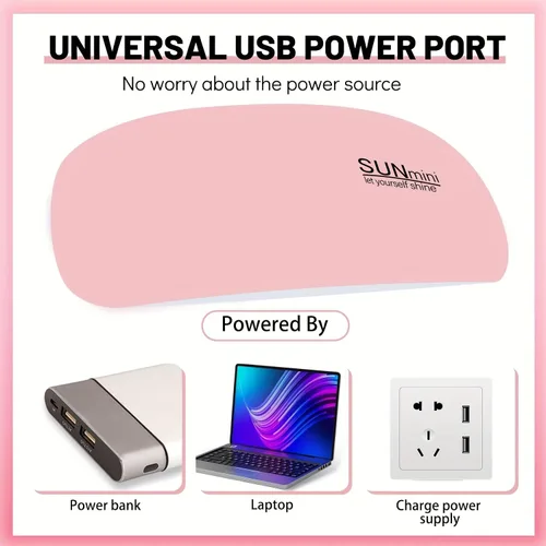 Vista 5 de Secador de uñas UV LED Mini lámpara portátil de curado para esmalte de uñas de gel, 6 W blanco Rosado