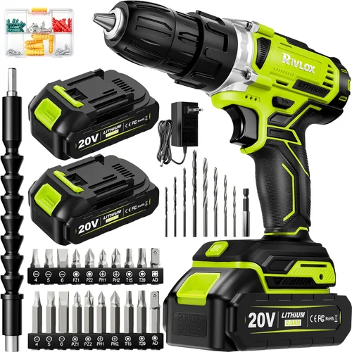 Vista 11 de Juego de taladro inalámbrico, 21+1 par de torsión, taladro eléctrico de 20 V con batería de 2000 mAh y cargador de 2 A, equipado con portabrocas sin
