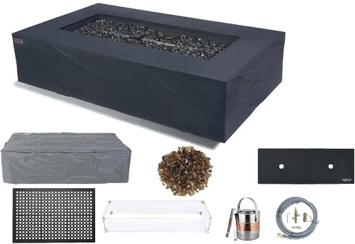 Vista 70 de Elementi+ Mesa de Fuego de Gas Colorado de Hormigón Fundido de 56" Rectangular, Hoguera al Aire Libre con Ignición Electrónica Incluye Cubierta