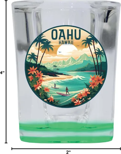 Vista 3 de Oahu Hawaii Design B Souvenir - Vaso de chupito cuadrado de 2.5 onzas, color verde