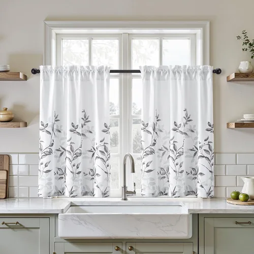 Vista 23 de HOMEIDEAS Cortinas traslúcidas de privacidad gris claro y blanco, 52 x 96 Hojas-gris claro
