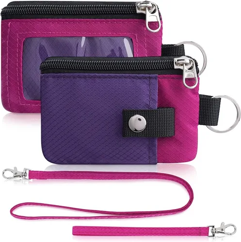 Vista 48 de Artpaxy Cartera minimalista para hombres y mujeres, llavero con bloqueo RFID, con cremallera, pequeña cartera con ventana de identificación, 2