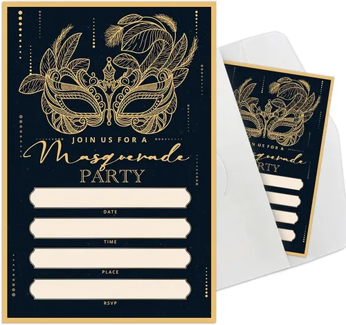 Vista 7 de Invitaciones para fiesta de máscaras, invitaciones de fiesta de Mardi Gras, 15 tarjetas y sobres, diseño floral moderno, unisex, adultos, ocasión