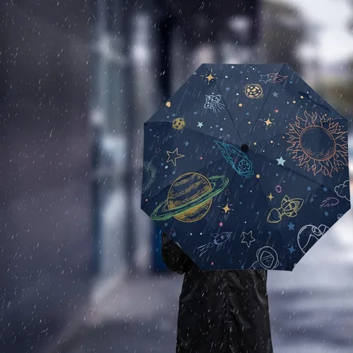 Vista 3 de DHDM Astronaut Automatic Umbrella for Rain and Sun Male Women Beach Parasol Print Folding Umbrella