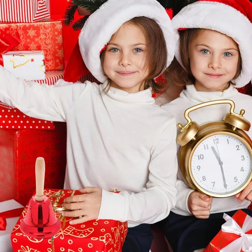 Vista 6 de 2 campanas de mano de Navidad, campanas de llamada ruidosas de metal, campanas de Papá Noel con mango de madera para servicio de Navidad, cena