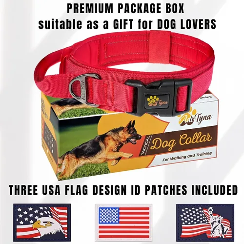 Vista 6 de ADITYNA Collar táctico para perros medianos, acolchado suave, resistente, de servicio, ajustable, militar, K9 rojo mediano con asa