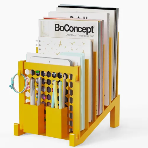 Vista 8 de Organizador de archivos para escritorio con caja de almacenamiento y gancho, organizador de archivos de escritorio inclinado con soporte vertical
