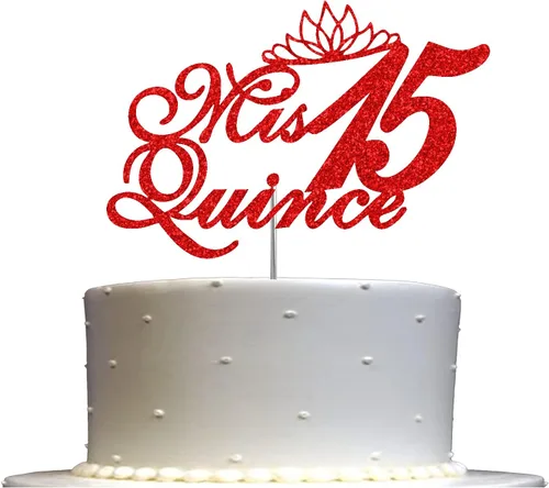 Vista 6 de Mis Quince 15 Quinceañera - Decoración para tartas con purpurina para quinceañera, ideas de decoración de fiesta de cumpleaños, decoración de alta