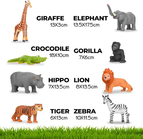 Vista 4 de Learning Minds - Juego de 8 figuras gigantes de animales de safari para niños pequeños Zoo Animals, Jungle Animals Figures, Toy Animals for Kids