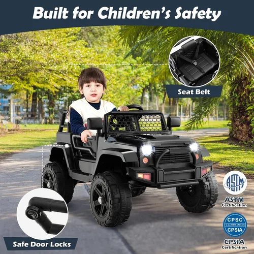 Vista 6 de Costzon Vehículo de camión con batería de 12 V con control remoto, suspensión de resorte, faros, música, bocina, MP3, puerto USB y auxiliar, regalo