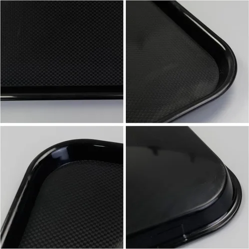 Vista 3 de Bandeja grande de plástico negro, bandeja rectangular multiusos, paquete de 4, 25.24 pulgadas de largo x 17.6 pulgadas de ancho
